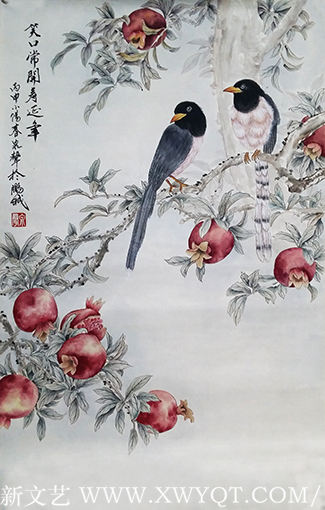 贺泉作品6工笔花鸟《笑口常开寿延年》.png